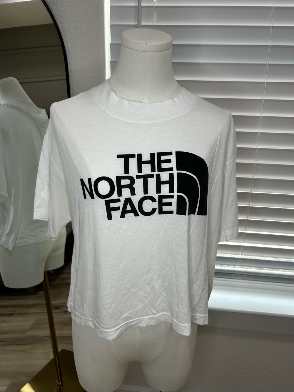 The North Face White Tee with Black Logo - Women's Short Sleeve Loose Crop Top